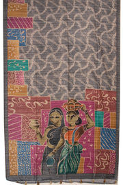 Grey Printed Semi Tussar Silk Saree With Tribal Motifs 10076271