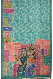 Green Printed Semi Tussar Silk Saree With Tribal Motifs 10076272