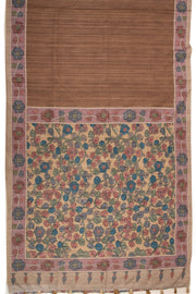 Brown Kalamkari Printed Semi Tussar Silk Saree With Floral Motifs And Floral Border 10076273