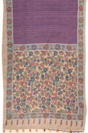 Purple Kalamkari Printed Semi Tussar Silk Saree With Floral Motifs And Floral Border 10076275