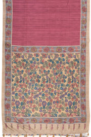 Red Kalamkari Printed Semi Tussar Silk Saree With Floral Motifs And Floral Border 10076276