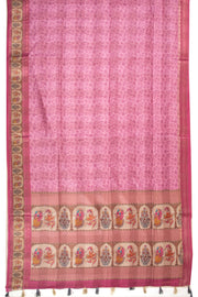 Pink Printed Semi Linen Saree With Tribal Motifs 10076283