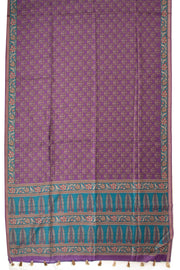 Purple Printed Semi Tussar Silk Saree With Floral Motifs and Floral Border 10076288