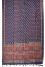 Blue Printed Semi Tussar Silk Saree With Floral Motifs and Floral Border 10076289