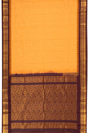 Orange Handloom Gadwal Kuttu Cotton Saree With Checks Design 10076424