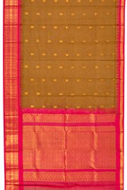 Brown Handloom Gadwal Kuttu Cotton Saree With Floral Motifs 10076427
