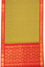 Green Handloom Gadwal Kuttu Cotton Saree With Checks Design 10076428