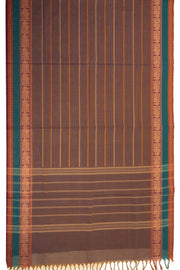 Mocha Brown Handloom Kanchi Cotton Saree with Srtipes And Peacock Border 10076458