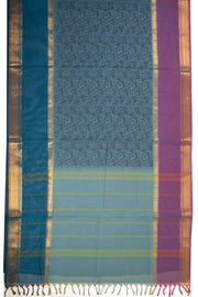 Cloud Mist Blue Handloom Vanashringaram Kanchi Cotton Saree with Zari Border 10076461