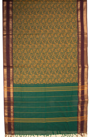 Aqua Forest Green Handloom Vanashringaram Kanchi Cotton Saree with Peacock Zari Border 10076467