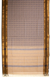 Sunset Beige Handloom Kanchi Cotton Saree with Peacock Motifs And Rudhraksham Zari Border 10076468