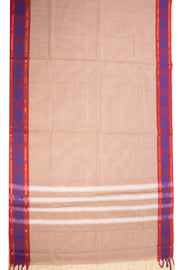Desert Brown Handloom Kanchi Cotton Saree with Checks And Peacock Border 10076471