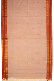 Sand Rose Peach Handloom Kanchi Cotton Saree with Butta And Paisley Zari Border 10076474