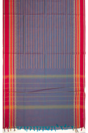 Periwinkle Blue Handloom Kanchi Cotton Saree with Stripes and Temple Border 10076475