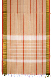 Butterscotch Beige Handloom Kanchi Cotton Saree with Stripes and Temple Border 10076476