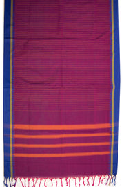 Grape Wine Purple Handloom Kanchi Cotton Saree With Stripes and Temple Border 10076485