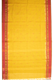 Mango Gold Yellow Handloom Kanchi Cotton Saree with Butta And Rudhraksham Zari Border 10076486