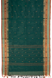 Pine Green Handloom Kanchi Cotton Saree with Temple Border 10076487