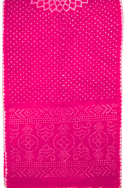 Bright Raspberry Pink Tie And Dye Bandhani Cotton Saree 10076495