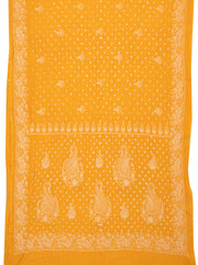 Mango Yellow Tie And Dye Bandhani Embroidered Cotton Saree 10076499