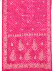 Bright Blush Pink Tie And Dye Bandhani Embroidered Cotton Saree 10076501