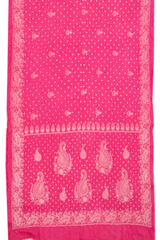 Bright Blush Pink Tie And Dye Bandhani Embroidered Cotton Saree 10076501