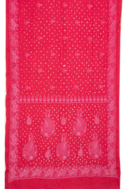 Poppy Pink Tie And Dye Bandhani Embroidered Cotton Saree 10076503