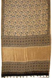Golden Beige Ajrakh Printed Silk Cotton Saree 10076505