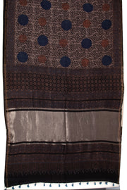 Cocoa Grey Ajrakh Printed Silk Cotton Saree 10076506