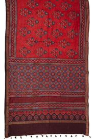 Autumn Crimson Red Ajrakh Printed Silk Cotton Saree With Floral Motifs And Zari Border 10076511