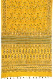 Festival Yellow Ajrakh Printed Mulmul Cotton Saree With Floral Border 10076526