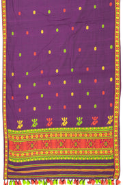 Plum Purple Handloom Assam Cotton Saree With Floral Border 10076537