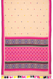 Sandy Cream Handloom Assam Cotton Saree With Temple Border 10076540