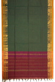 Jungle Green Thousand Buttas Chettinad Cotton Saree With Peacock Border 10076561