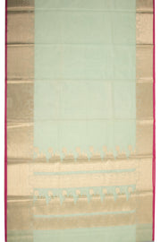 Minted Olive Green Banarasi Tissue Organza Saree With Tribal Motifs Zari Border 10076564
