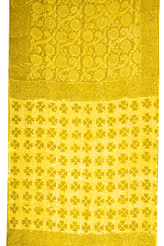 Saffron Dust Yellow Dhakai Batik Silk saree With Geometric Motifs and Floral Motifs 10076574