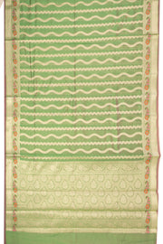 Woodland Green Handloom Banarasi Cotton Saree With Floral Border 10076579