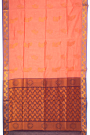 Flamingo Peach South Silk Cotton Saree with Floral Border And Floral Motifs 10076580