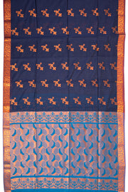 Deep Navy Blue South Silk Cotton Saree with Floral Border And Floral Motifs 10076581