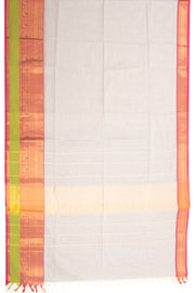 Pebble Grey Handloom Kanchi Cotton Saree With Peacock Zari Border 10076585