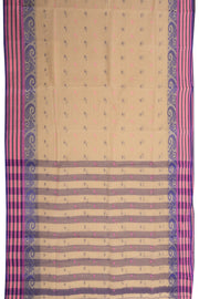Desert Sand Beige  Bengal Handwoven Cotton Saree With Paisley Border 10076586