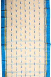 Vanilla Latte Cream Bengal Handwoven Cotton Saree With Floral Motifs 10076588