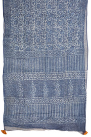 Indigo Slate Blue Hand Block Printed Kota Cotton Saree 10076593