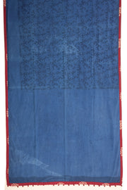 Deep Indigo Blue Handblock Printed Cotton Saree with Floral Motifs 10076595