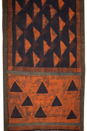 Dusty Charcoal Black Handblock Printed Silk Cotton Saree With Geometric Motifs 10076596