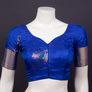 Sapphire Night Blue Kanjivaram Soft Silk Blouse With Floral And Paisley Motifs 10076608