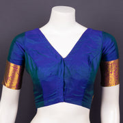 Midnight Royale Blue Kanjivaram Silk Blouse With Floral Zari Border 10076609