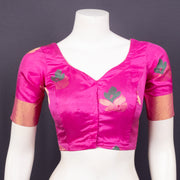Magenta Glow Pink Kanjivaram Soft Silk Blouse With Floral Motifs 10076611