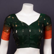 Forest Night Green Kanjivaram Soft Silk Blouse With Geometric Motifs 10076614