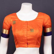Saffron Glow Orange Kanjivaram Soft Silk Blouse With Geometric Motifs 10076619